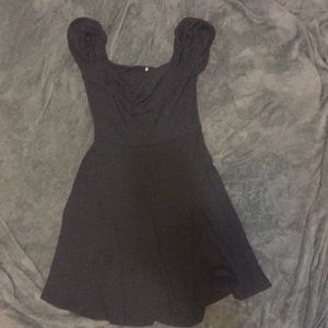 short, partially off shoulder, gray dress